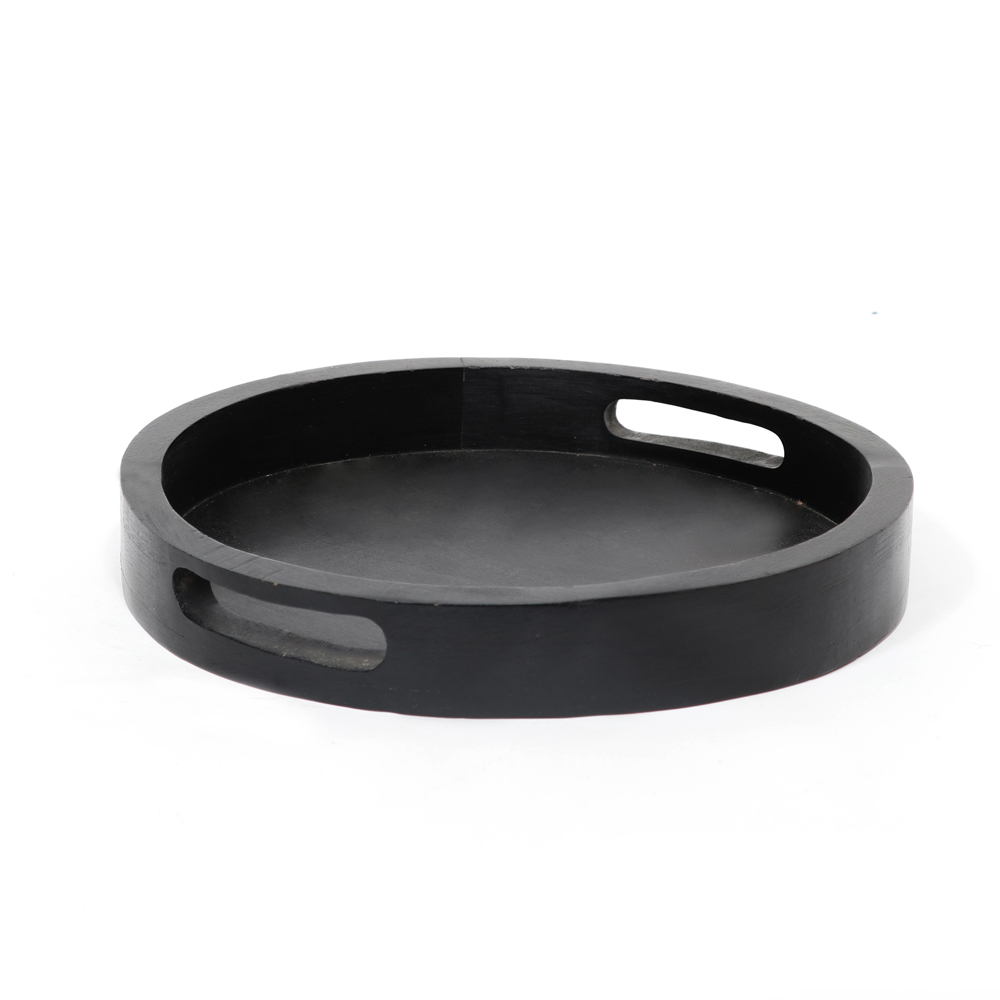 STYLISH  BLACK ROUND WOODEN TRAY