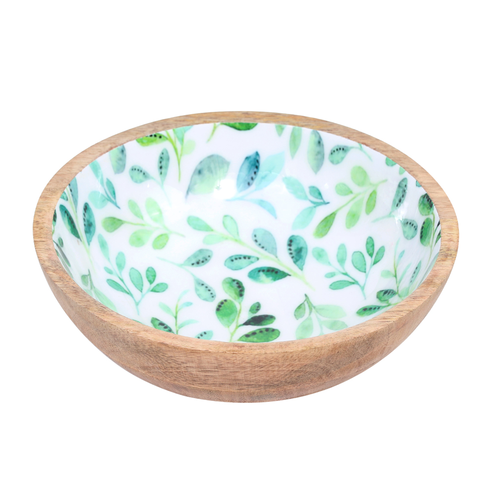 WOODEN BOWL WITH MEENA PRINT