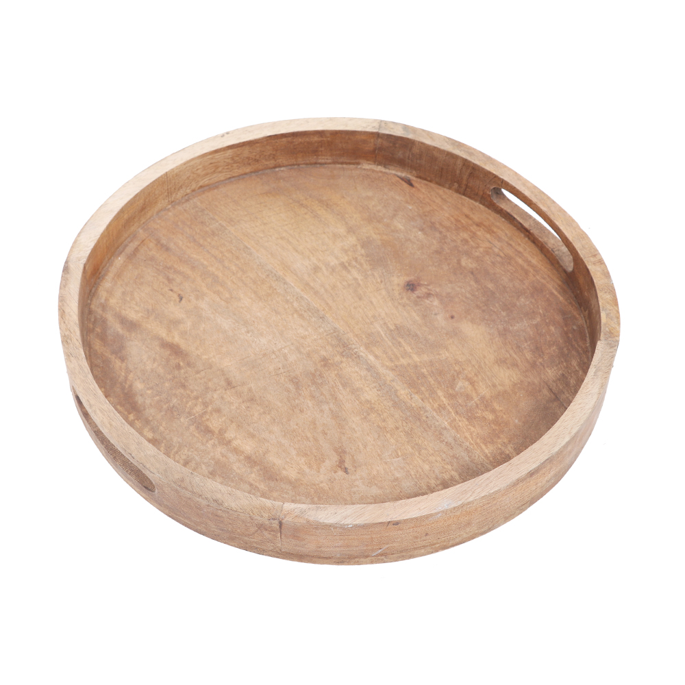 WOODEN ROUND SERVING TRAY