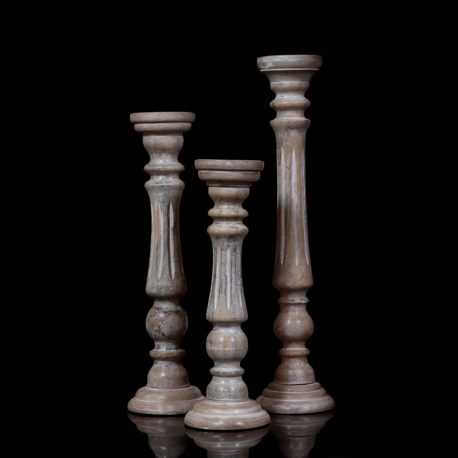 Whitewashed Wooden Candle Holders