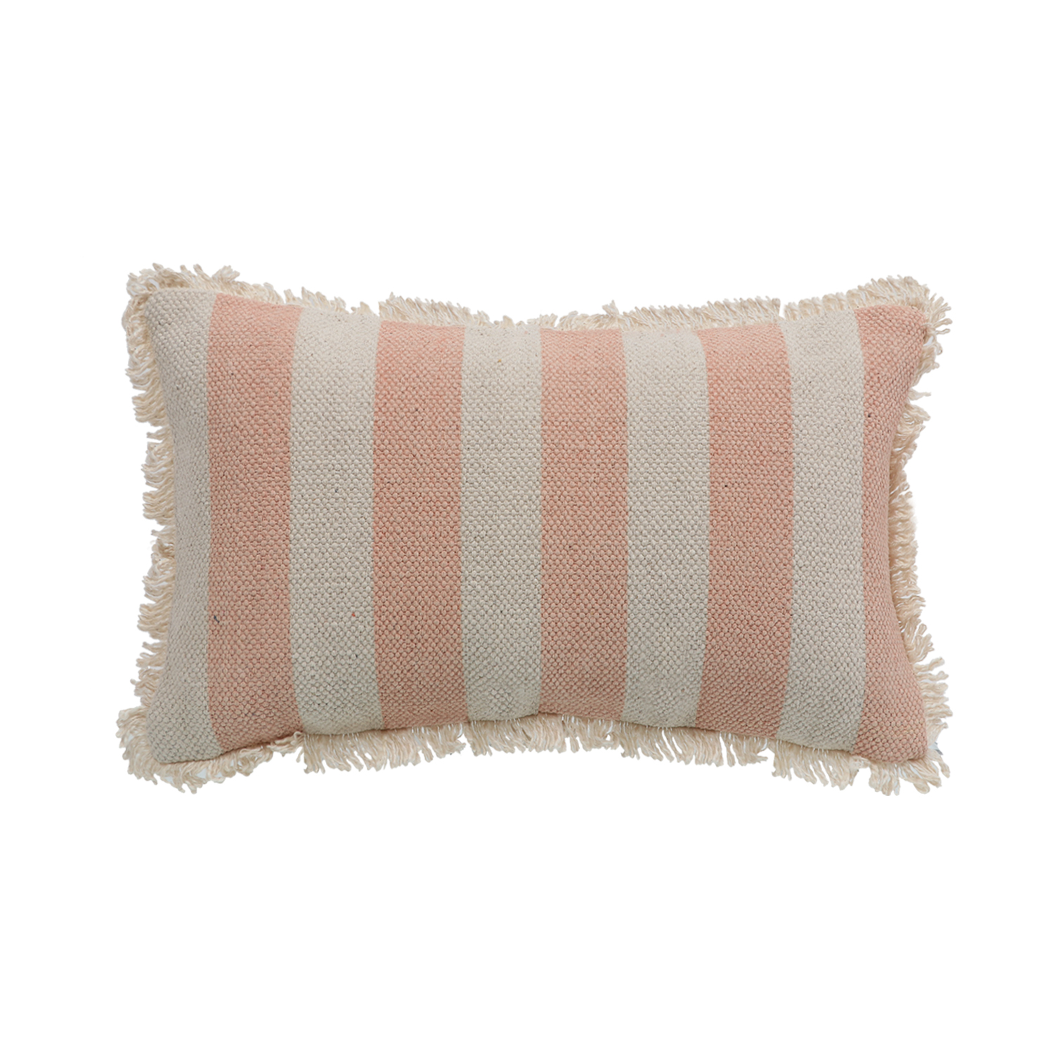 Printed Stripe Pink Cushions Covers with fringes 12X20 Inch