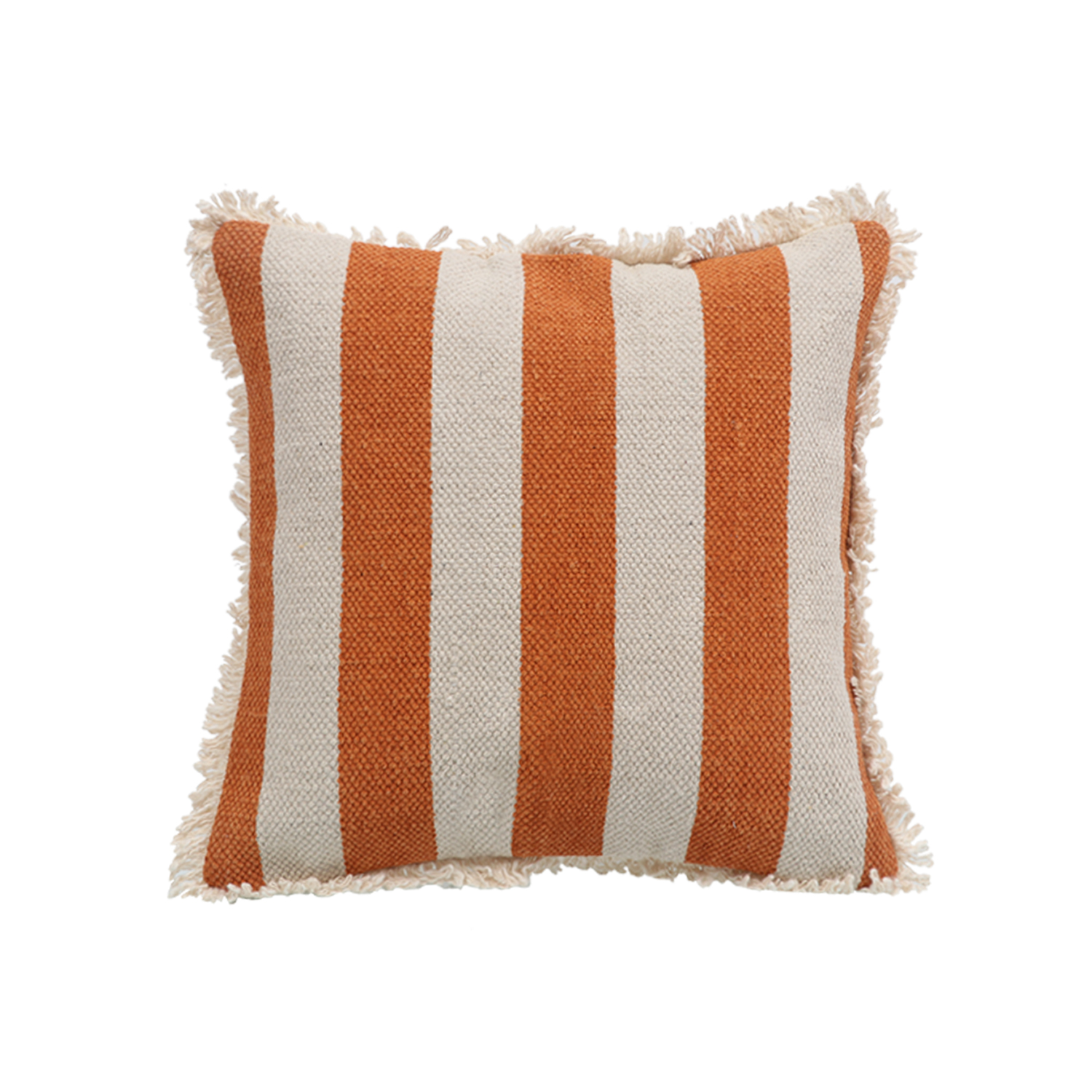 Printed Stripe Dark Orange   Cushions Covers with fringes 16X16 Inch
