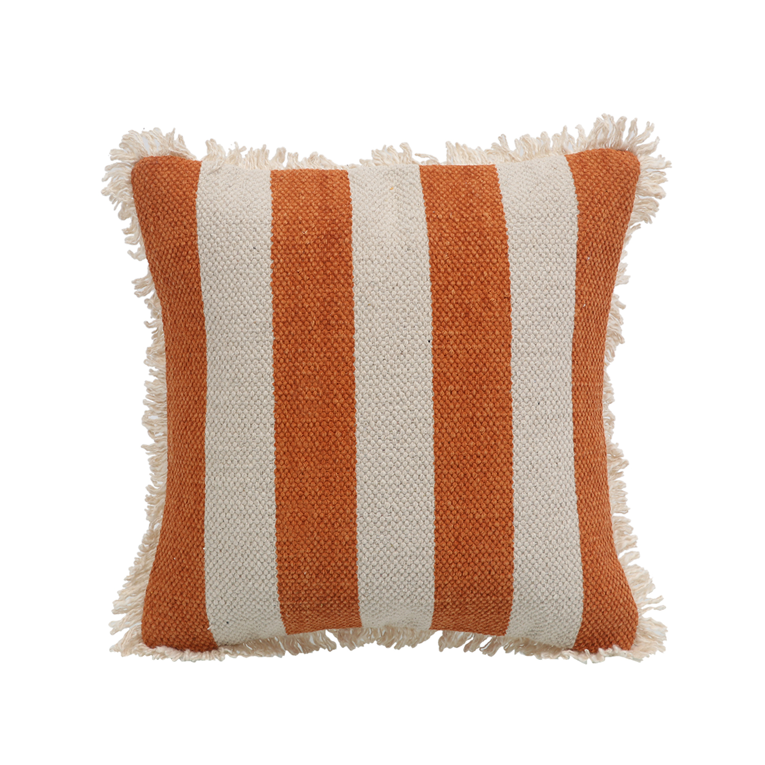 Printed Stripe Dark Orange Cushions Covers with fringes 14X14 Inch