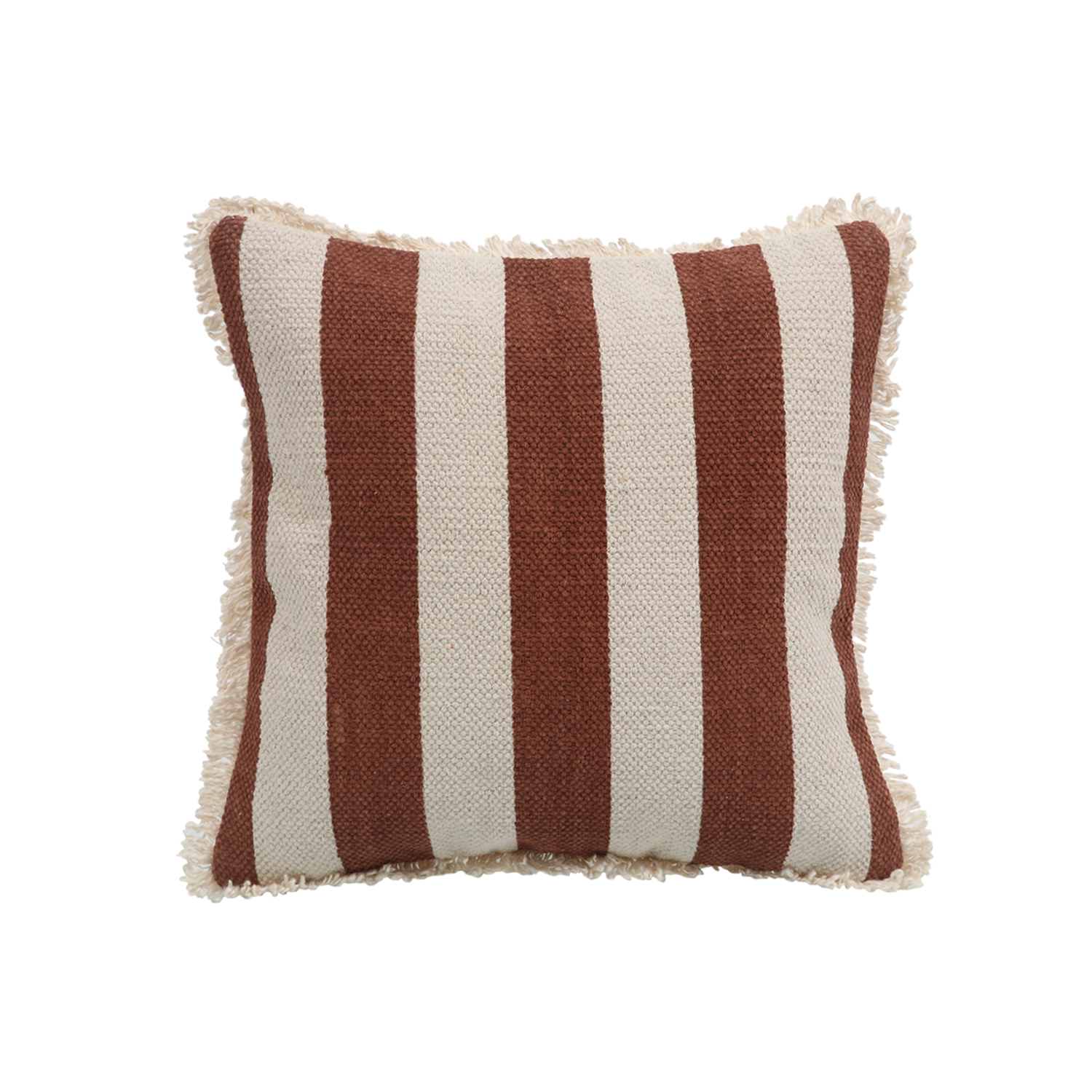 Printed Stripe Dark Brown Cushions Covers with fringes 16X16 Inch