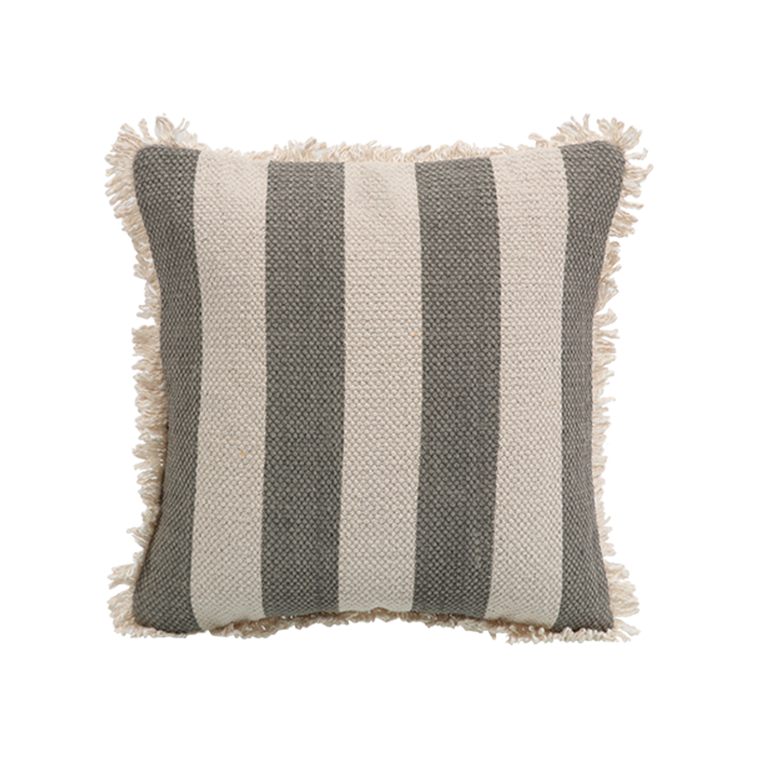 Printed Stripe Dark Gray Cushions Covers with fringes 16X16 Inch