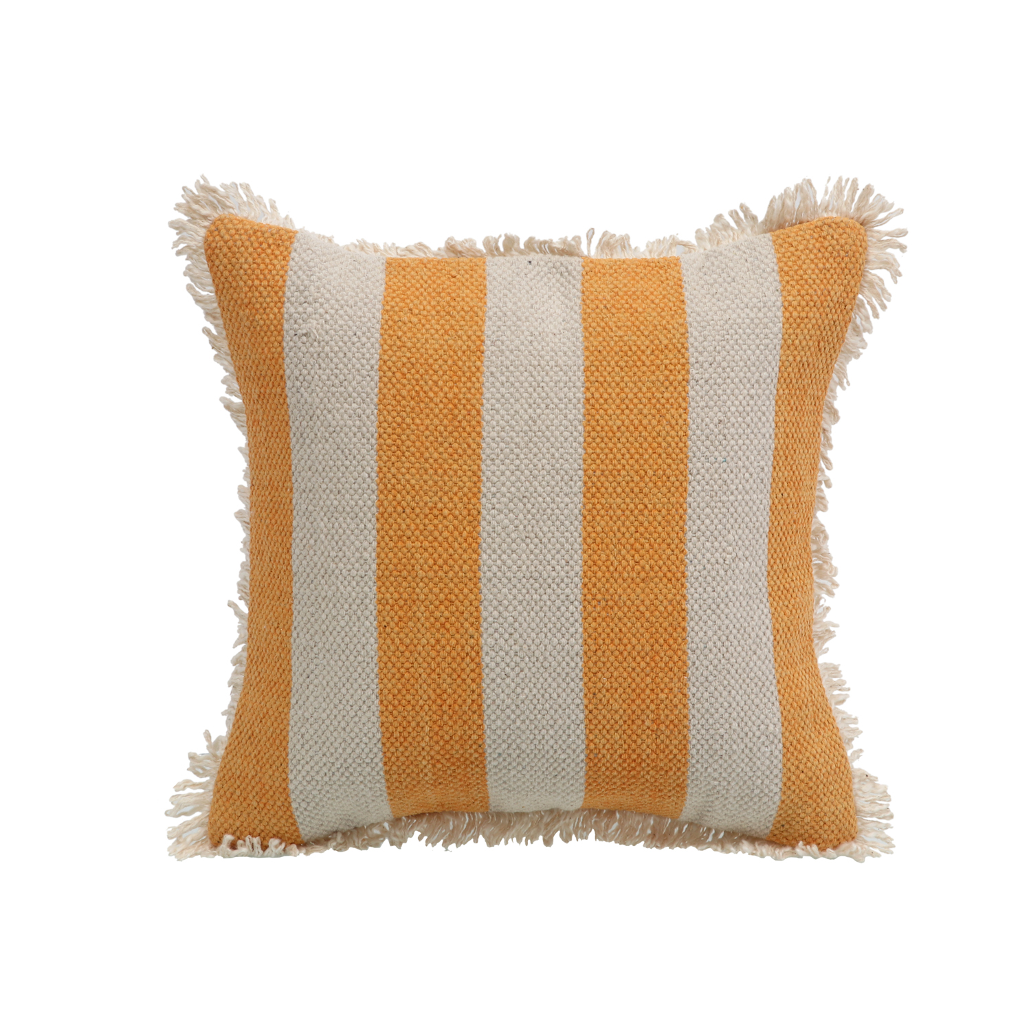 Printed Stripe Yellow Cushions Covers with fringes 14X14 Inch