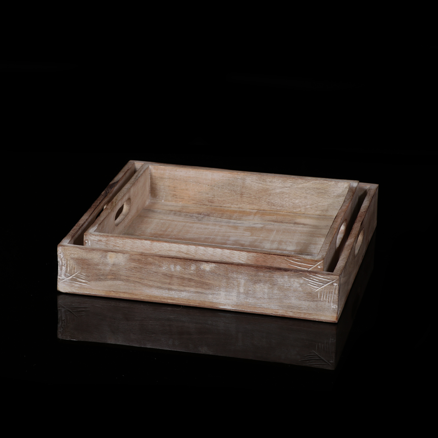 White Washed Wood Square Tray