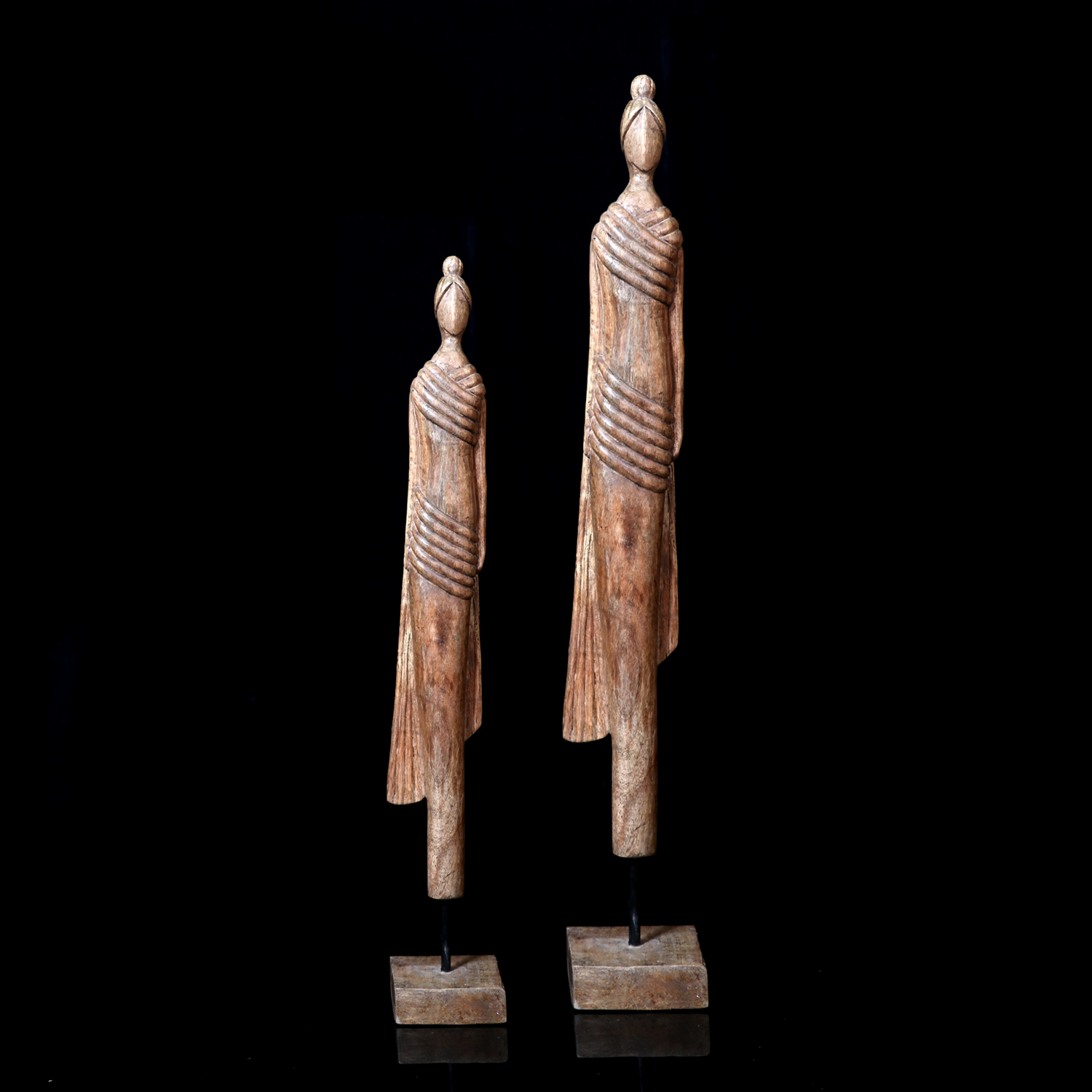 Wooden Human Figurine Set Of 2