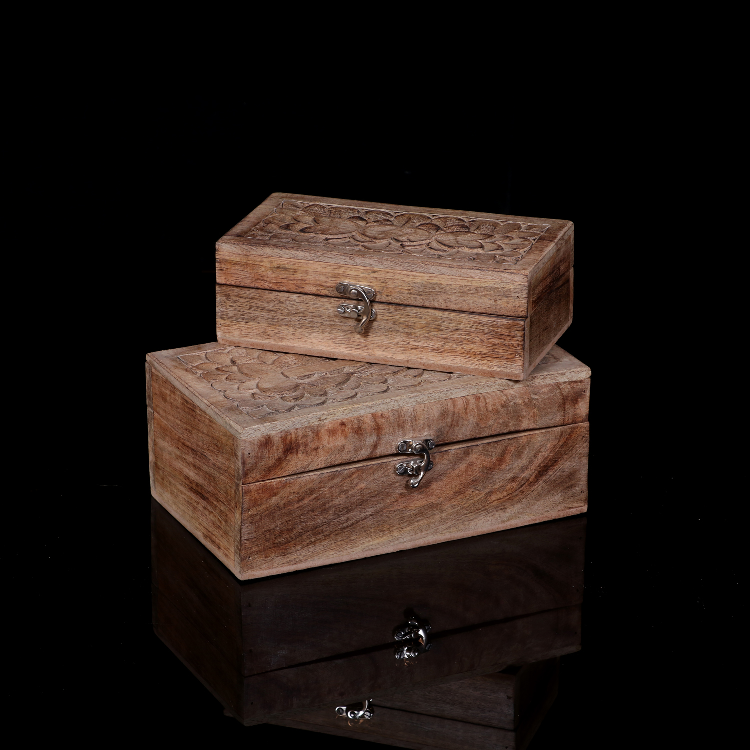 Wooden Carved Box Set Of 2