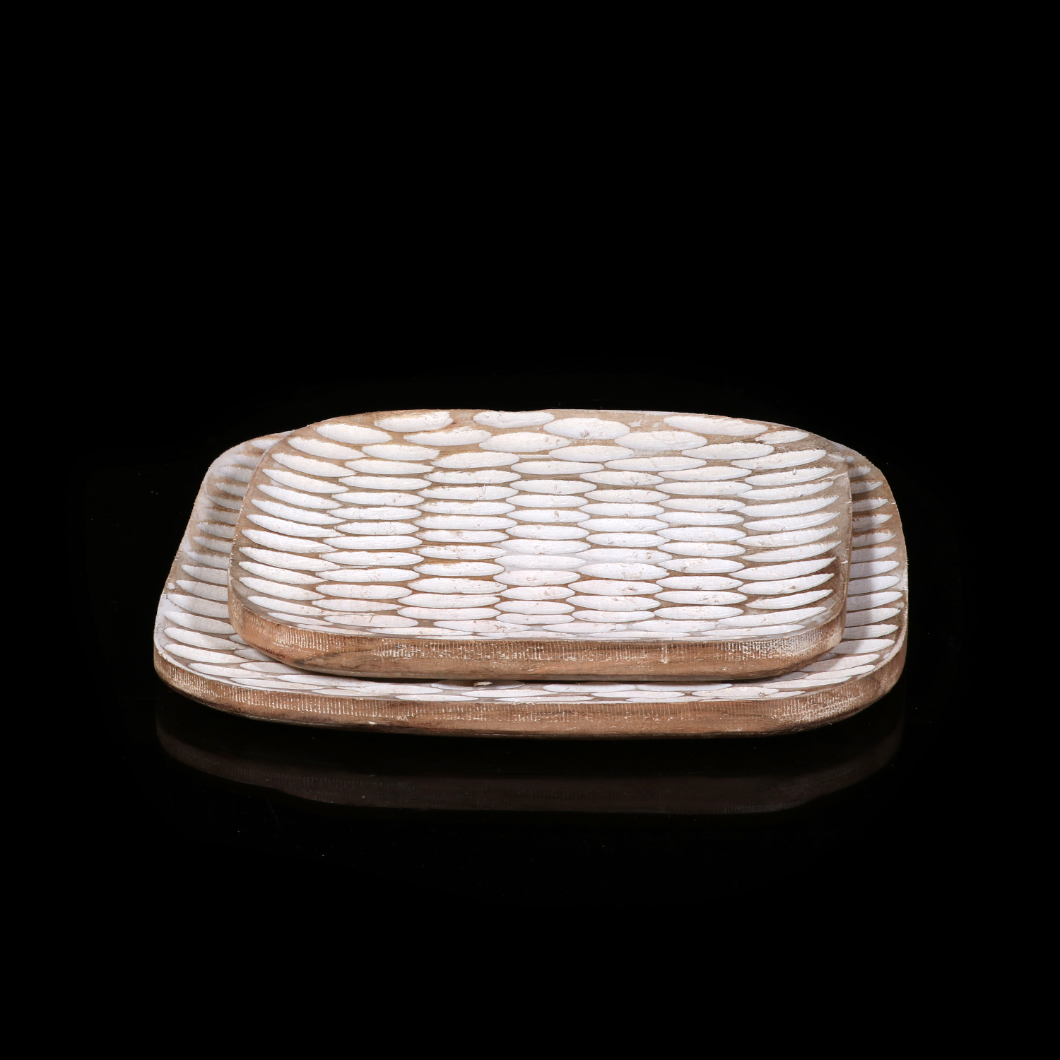 White Washed Handcarved WOODEN TRAY