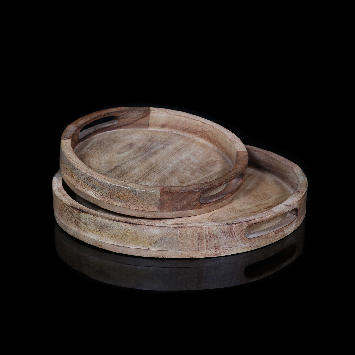 Natural Furnish Round Wooden Serving Dish Trays