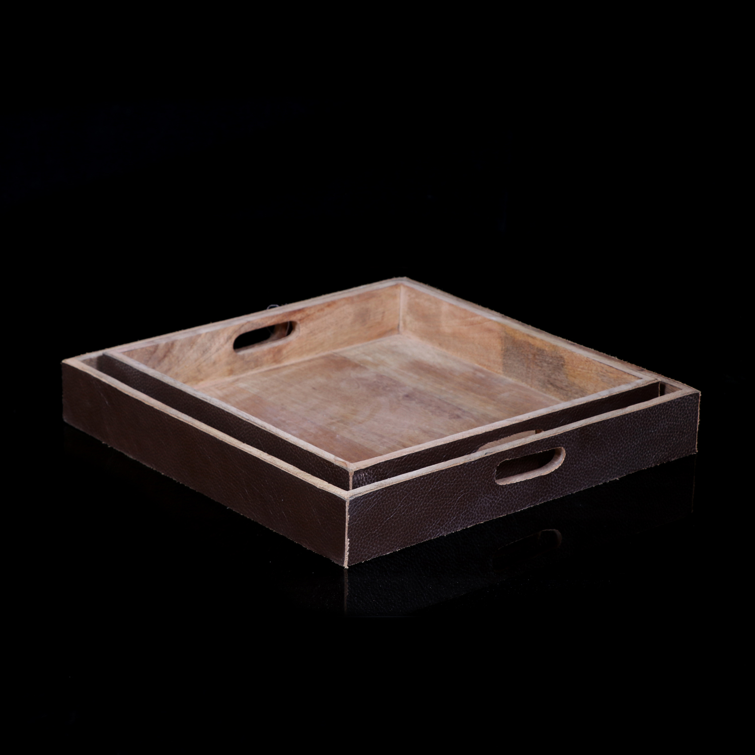 Rectangle Leather Wooden Serving Tray